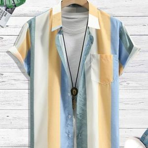 🌻SHEIN Men’s Striped Button Down Shirt Size XL